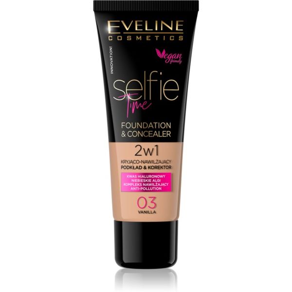 Eveline Cosmetics Eveline Cosmetics Selfie Time tekući puder i korektor 2 u 1 nijansa 03 Vanilla 30 ml