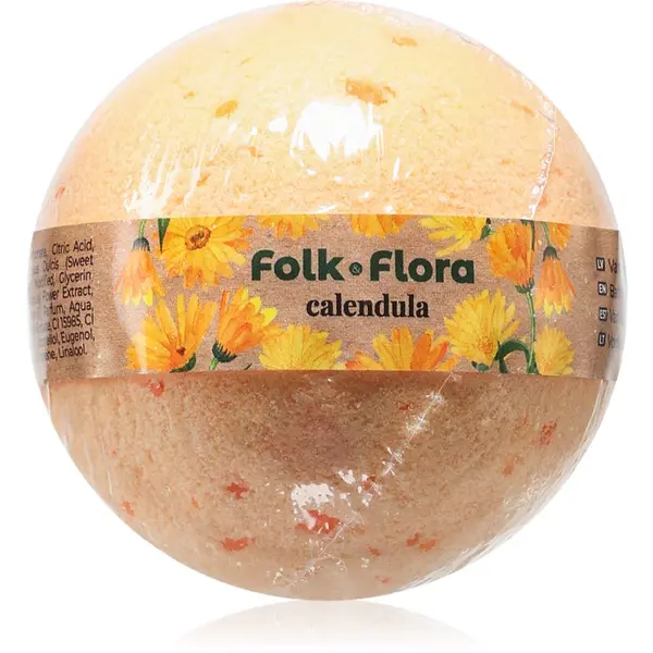 Folk & Flora Folk & Flora Calendula šumeća kugla za kupku s ljekovitim nevenom 130 g