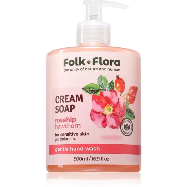 Folk & Flora Folk & Flora Rosehip & Hawthorn kremasti tekući sapun za osjetljivu kožu 500 ml