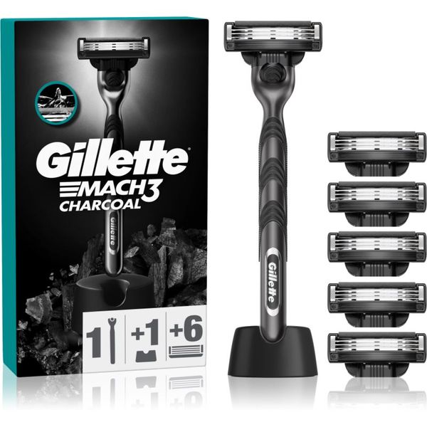 Gillette Gillette Mach3 Charcoal aparat za brijanje sa stalkom + zamjenske britvice 6 kom