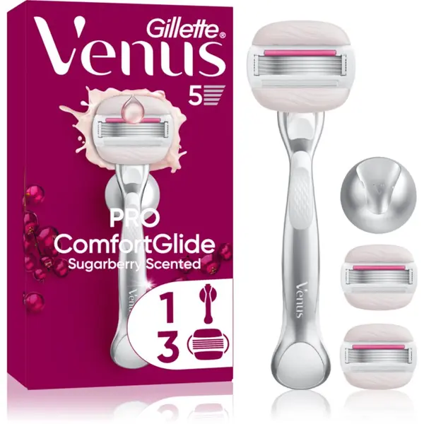 Gillette Gillette Venus PRO ComfortGlide Sugarberry brijaći aparat za žene s držačem za tuš + zamjenske britvice 5 kom