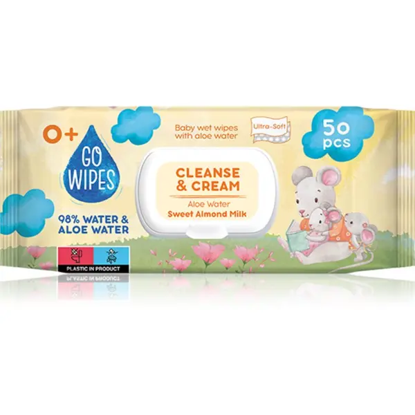 GoWipes GoWipes Cleanse & Cream Sweet Almond Milk dječje nježne vlažne maramice za osjetljivu kožu aloe vera 0+ 50 kom