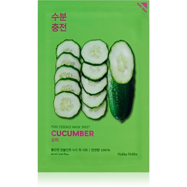 Holika Holika Holika Holika Pure Essence Cucumber Sheet maska s umirujućim učinkom za osjetljivo lice sklono crvenilu 23 ml