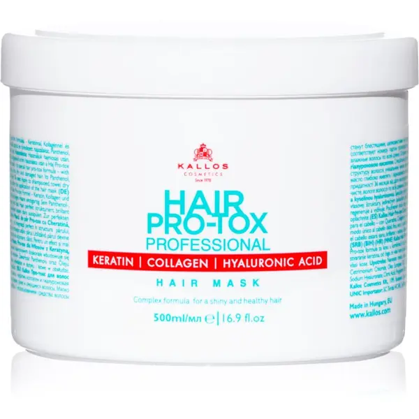 Kallos Kallos Hair Pro-Tox maska za slabu i oštećenu kosu s kokosovim uljem, hijaluronskom kiselinom i kolagenom 500 ml
