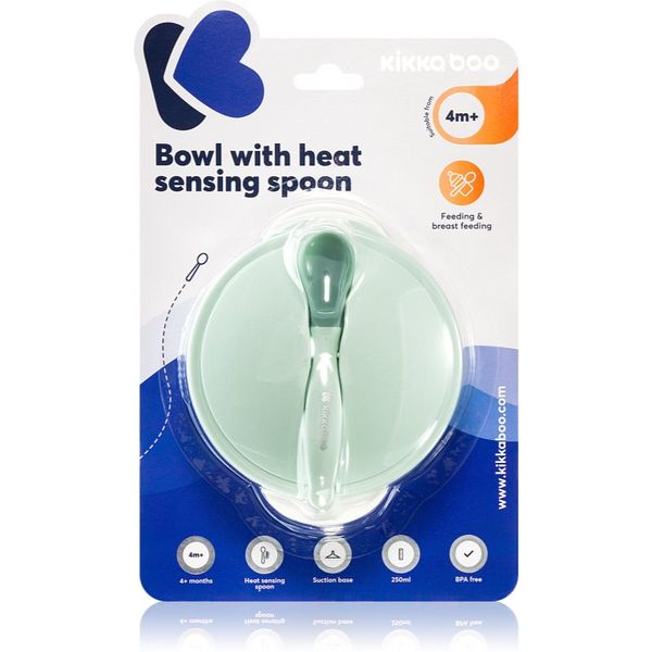 Kikkaboo Kikkaboo Suction Bowl & Heat Sensing Spoon set pribora za jelo 4 m+ Mint 3 kom
