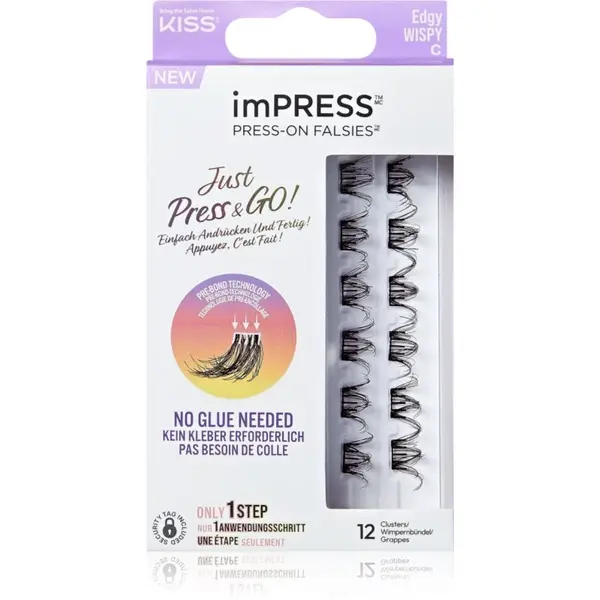 KISS KISS imPRESS Just Press & GO ! samoljepljive pojedinačne trepavice Edgy Whispy C 12 kom