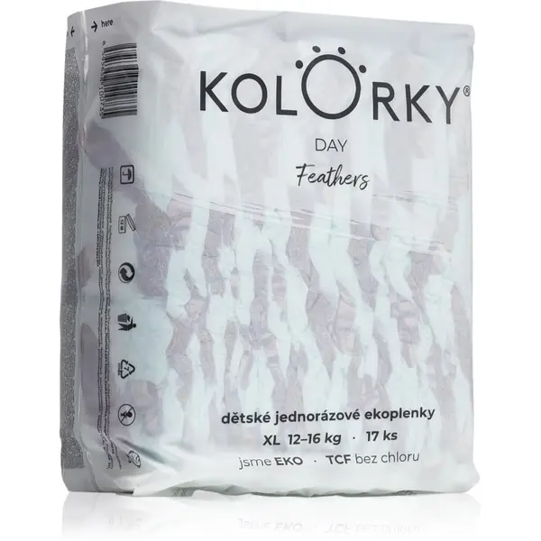 Kolorky Kolorky Day Feathers jednokratne EKO pelene veličina XL 12-16 Kg 17 kom