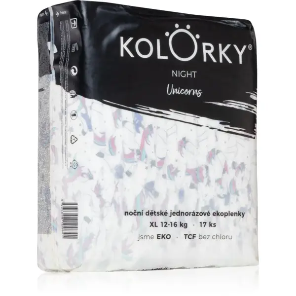 Kolorky Kolorky Night Unicorn jednokratne EKO pelene za potpunu zaštitu tijekom noći veličina XL 12-16 Kg 17 kom
