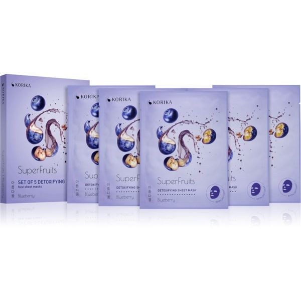 KORIKA KORIKA SuperFruits Blueberry - Set of 5 Detoxifying Face Sheet Masks set maski za lice ima povoljniju cijenu Blueberry(s detoksikacijskim učinkom)