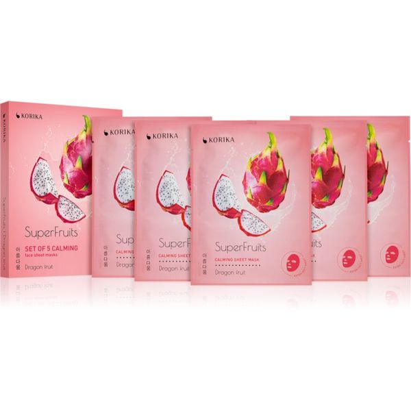 KORIKA KORIKA SuperFruits Dragon Fruit - Set of 5 Calming Face Sheet Masks set maski za lice ima povoljniju cijenu Dragon fruit(s umirujućim djelovanjem)