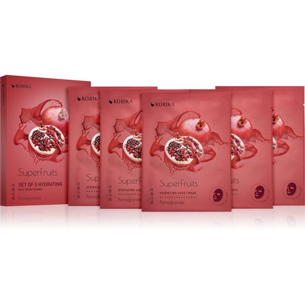 KORIKA KORIKA SuperFruits Pomegranate - Set of 5 Hydrating Face Sheet Masks set maski za lice ima povoljniju cijenu Pomegranate (s hidratantnim učinkom)