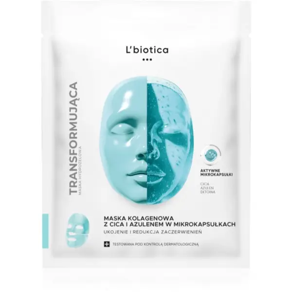 L’biotica L’biotica Transforming Collagen Mask with CICA and Azulene in Microcapsules kolagenska maska protiv crvenila kože 1 kom