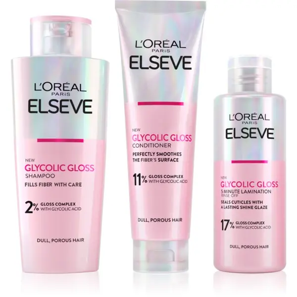 L’Oréal Paris L’Oréal Paris Elseve Glycolic Gloss ekonomično pakiranje za kosu 3 kom