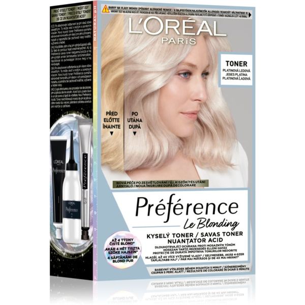 L’Oréal Paris L’Oréal Paris Préférence Le Blonding Toner boja za kosu s kiselinama za neutralizaciju bakrenih podtonova nijansa 01 Platinum Ice 1 kom