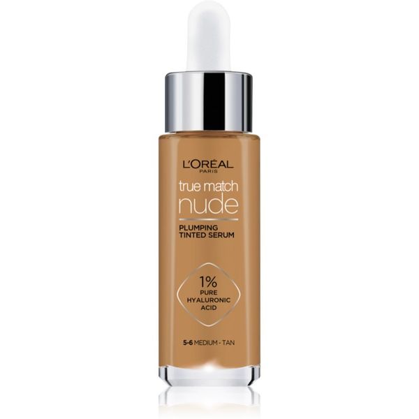 L’Oréal Paris L’Oréal Paris True Match Nude Plumping Tinted Serum serum za ujednačavanje tena lica nijansa 5-6 Medium Tan 30 ml