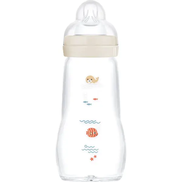 MAM MAM Feel Good Glass Baby Bottle staklena bočica protiv kolika 2m+ Beige 260 ml