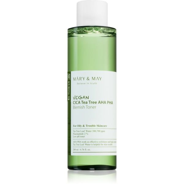 MARY & MAY MARY & MAY Cica Tea Tree AHA PHA umirujući tonik za problematično lice, akne 200 ml