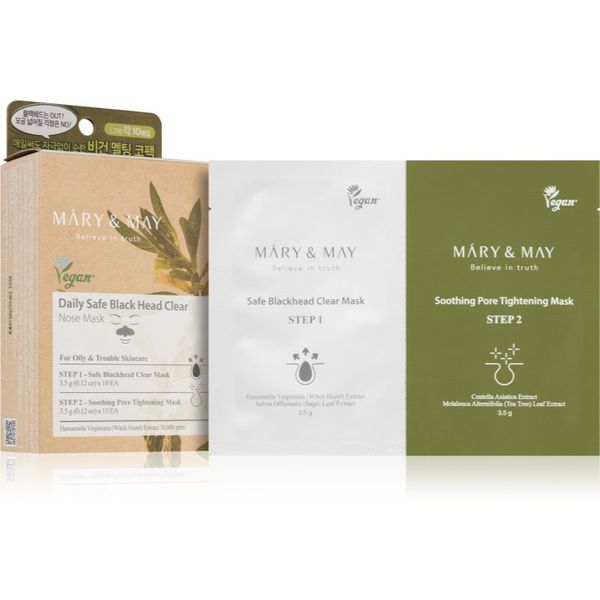 MARY & MAY MARY & MAY Daily Safe Black Head Clear Nose Mask flaster za čišćenje začepljenih pora na nosu za dvofaznu njegu lica 2x10 kom