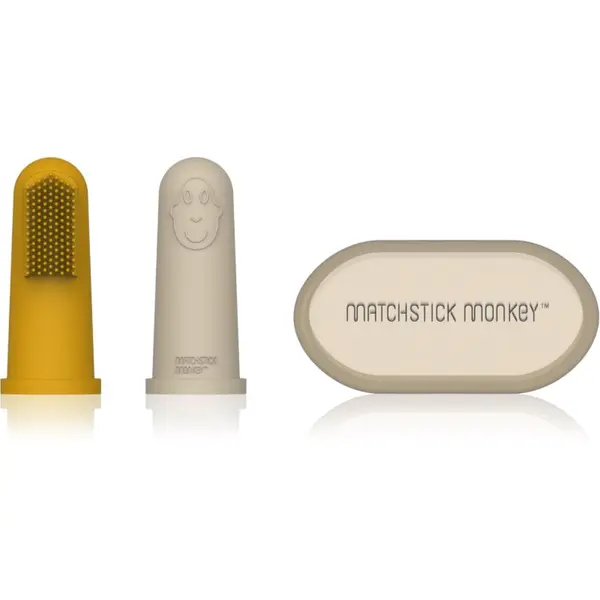 Matchstick Monkey Matchstick Monkey Silicone Finger Toothbrush dječja četkica za zube na prst s etuijem Yellow/ Beige 2 kom