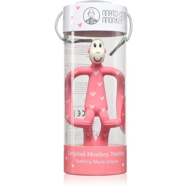 Matchstick Monkey Matchstick Monkey Teething Toy and Gel Applicator grickalica za bebe sa četkicom 2 u 1 Hearts Pink 1 kom