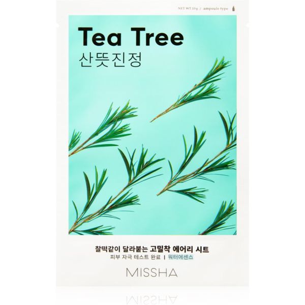 Missha Missha Airy Fit Tea Tree Sheet maska za čišćenje i osvježavanje lica za osjetljivu kožu lica 19 g