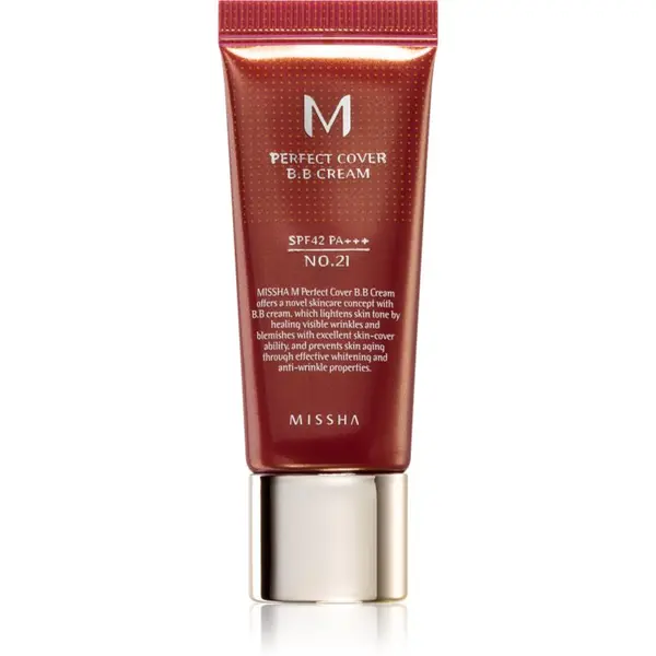 Missha Missha M Perfect Cover BB krema s vrlo visokom UV zaštitom malo pakiranje nijansa No. 21 Light Beige SPF 42/PA+++ 20 ml