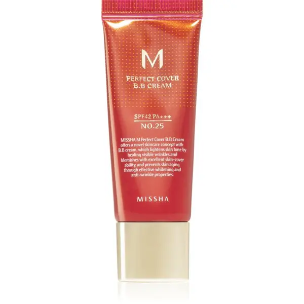 Missha Missha M Perfect Cover BB krema s vrlo visokom UV zaštitom malo pakiranje nijansa No. 25 Warm Beige SPF 42/PA+++ 20 ml