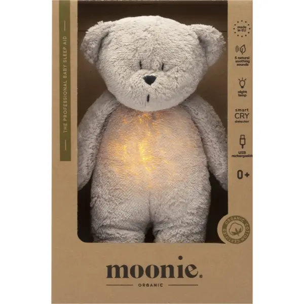 Moonie Moonie Bear 2.0 Organic Grey tješilica s melodijom 1 kom