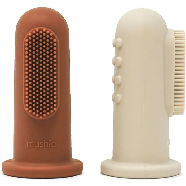 Mushie Mushie Finger Toothbrush dječja četkica za zube na prst Clay/Shifting Sand 2 kom