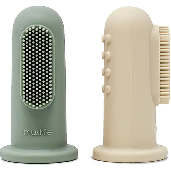 Mushie Mushie Finger Toothbrush dječja četkica za zube na prst Shifting Sand/Cambridge Blue 2 kom