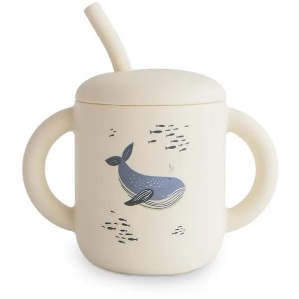 Mushie Mushie Silicone Training Cup Whales čašica sa slamkom 270 ml