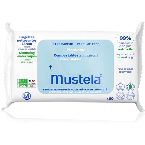 Mustela Mustela Compostable at Home Cleansing Wipes Perfume Free maramice za čišćenje bez parfema za djecu od rođenja 60 kom
