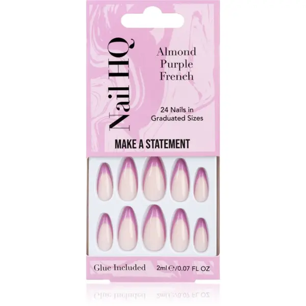 Nail HQ Nail HQ Almond Purple French Umjetni nokti s ljepilom i aplikatorom 24 kom