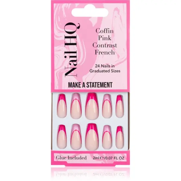 Nail HQ Nail HQ Coffin Pink Contrast French Umjetni nokti s ljepilom i aplikatorom 24 kom