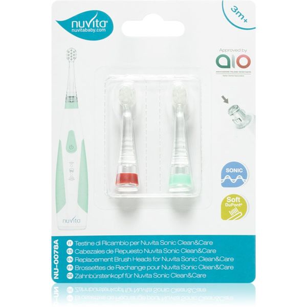 Nuvita Nuvita Sonic Clean&Care Replacement Brush Heads zamjenske glave za soničnu zubnu četkicu na baterije za bebe Sonic Clean&Care Small Red/Green 3 m+ 2 k