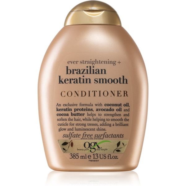OGX OGX Brazilian Keratin Smooth regenerator za zaglađivanje za sjajnu i mekanu kosu 385 ml