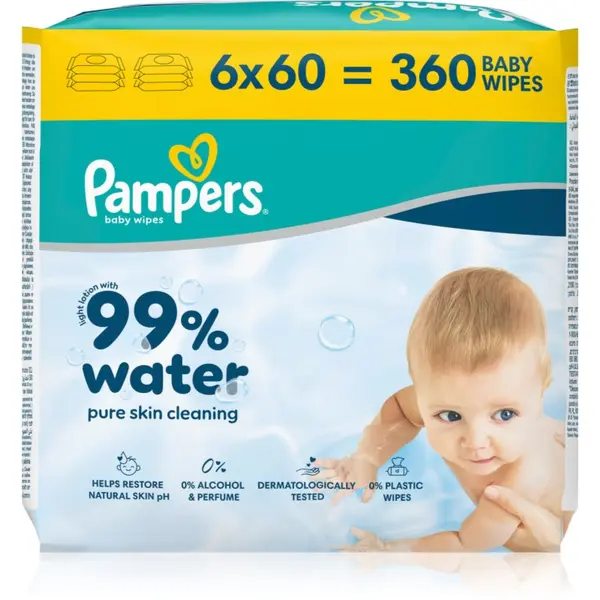 Pampers Pampers 99% Water Baby Wipes vlažne maramice za čišćenje za djecu 6x60 kom