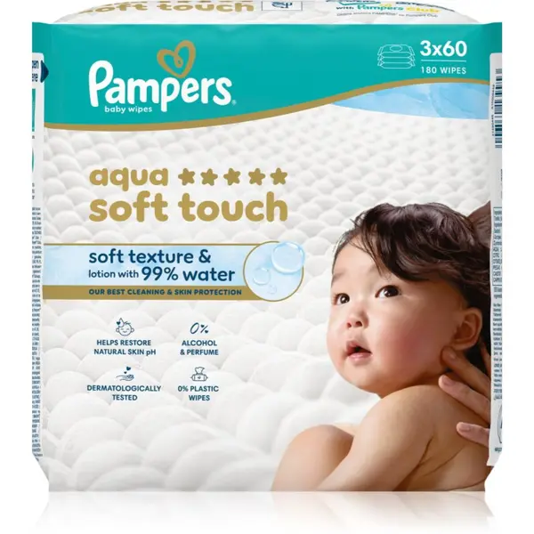 Pampers Pampers Aqua Soft Touch vlažne maramice za čišćenje za djecu 3x60 kom