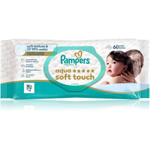 Pampers Pampers Aqua Soft Touch vlažne maramice za čišćenje za djecu 60 kom