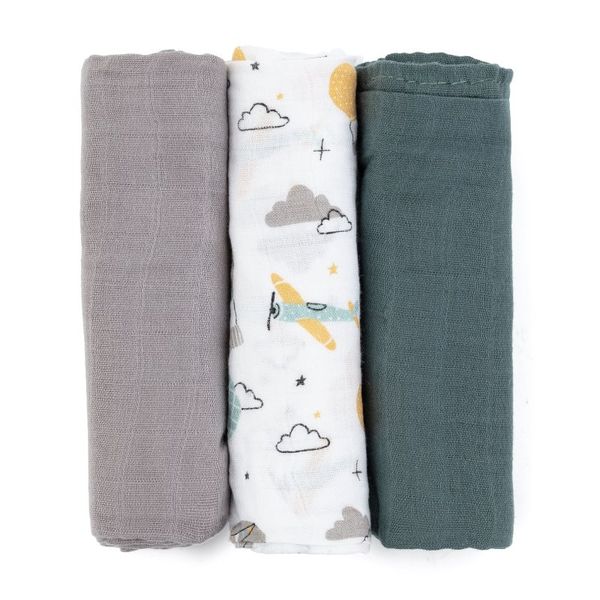 Petite&Mars Petite&Mars Moussy platnene pelene Grey Planes 68 x 68 cm 3 kom