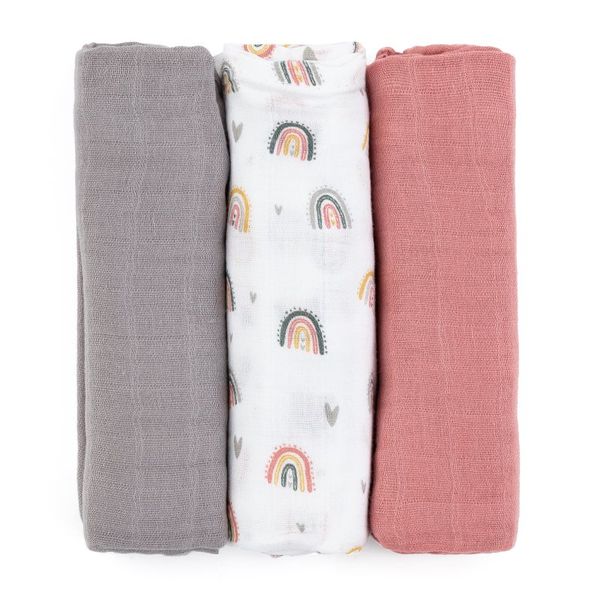 Petite&Mars Petite&Mars Moussy platnene pelene Rose Rainbows 68 x 68 cm 3 kom
