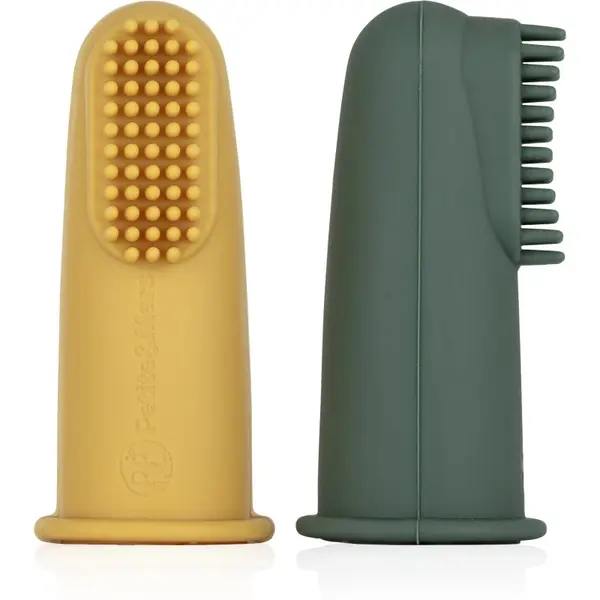 Petite&Mars Petite&Mars Take&Match 0m+ dječja četkica za zube na prst s etuijem Ochre&Green 2 kom