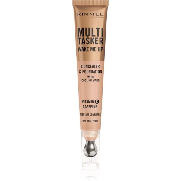 Rimmel Rimmel Multi-Tasker Wake Me Up tekući puder i korektor za sjaj lica nijansa 25 Rose Ivory 20 ml