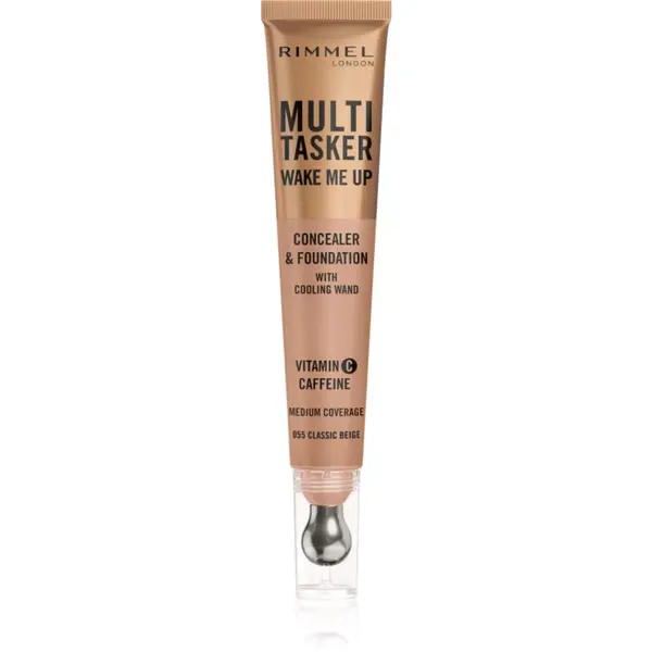 Rimmel Rimmel Multi-Tasker Wake Me Up tekući puder i korektor za sjaj lica nijansa 55 Classic Beige 20 ml