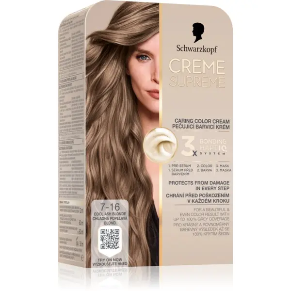 Schwarzkopf Schwarzkopf Creme Supreme trajna boja za kosu nijansa 7-16 Cool Ash Blonde 60 ml