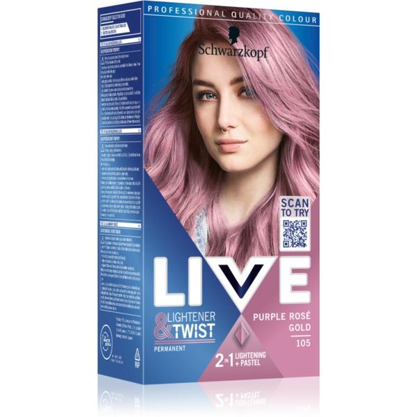 Schwarzkopf Schwarzkopf LIVE Lightener & Twist trajna boja za kosu za posvjetljivanje kose nijansa 105 Purple Rosé Gold 1 kom