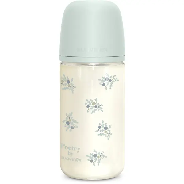 Suavinex Suavinex Poetry SX Pro Physiological Glass M staklena bočica za bebe 3 m+ Medium Flow - Blue 240 ml