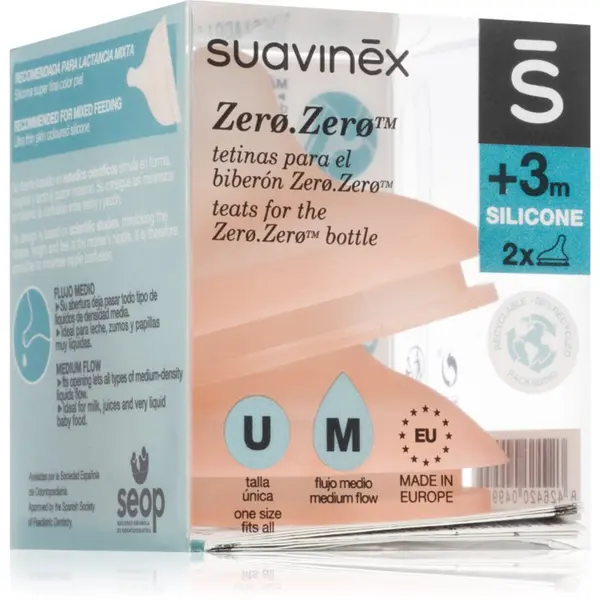 Suavinex Suavinex Zero Zero Bottle Teat sisač za bočicu M Medium Flow 3 m+ 2 kom