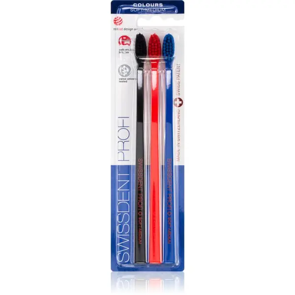 Swissdent Swissdent Profi Colours četkice za zube soft-medium black, red, blue 3 kom