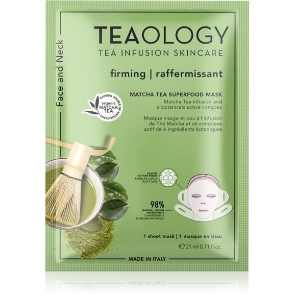 Teaology Teaology Face Mask Matcha Tea Superfood učvršćujuća sheet maska za konture lica s matchom 21 ml